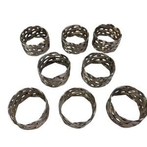 Napkin Rings Set of 8 Metal Woven Braided Holders Silver Tone Dinner Luncheon
